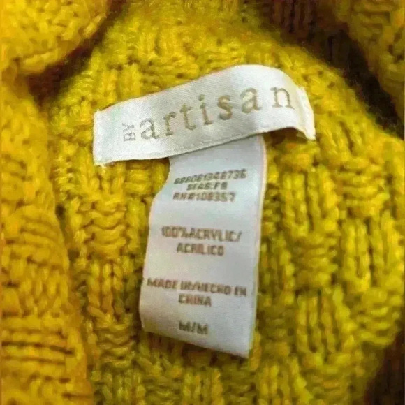 BY ARTISAN CABLE KNIT COWL NECK YELLOW CAP SLEEVE FALL SWEATER SZ M 💛 AUTUMN - Picture 4 of 8